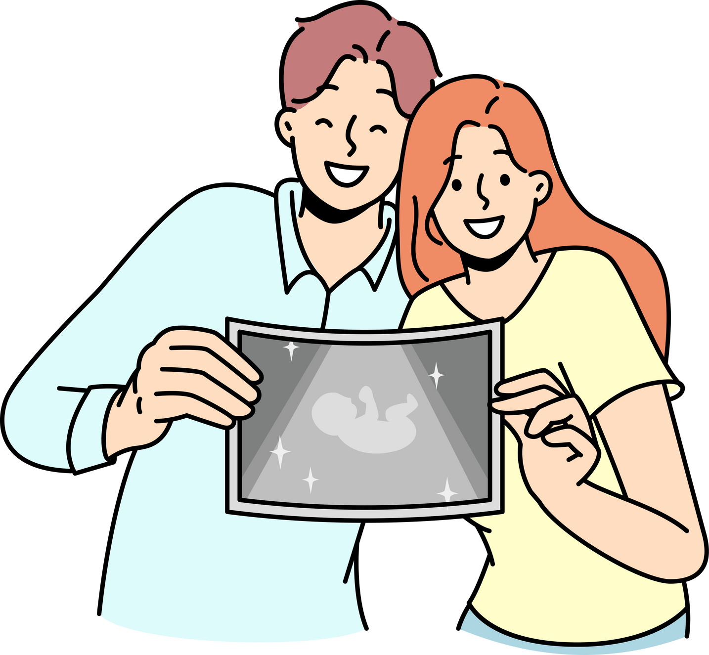 Happy couple showing ultrasound picture of baby
